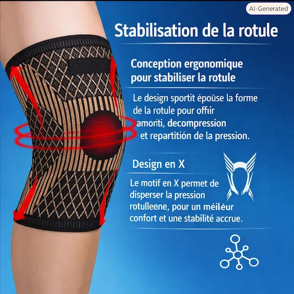 🍃  Genouillère en cuivre pour la douleur et le soutien de l'arthrite, manchon de genou en cuivre pour la douleur au genou, manchon de Compression pour le sport, soulagement de la douleur au genou