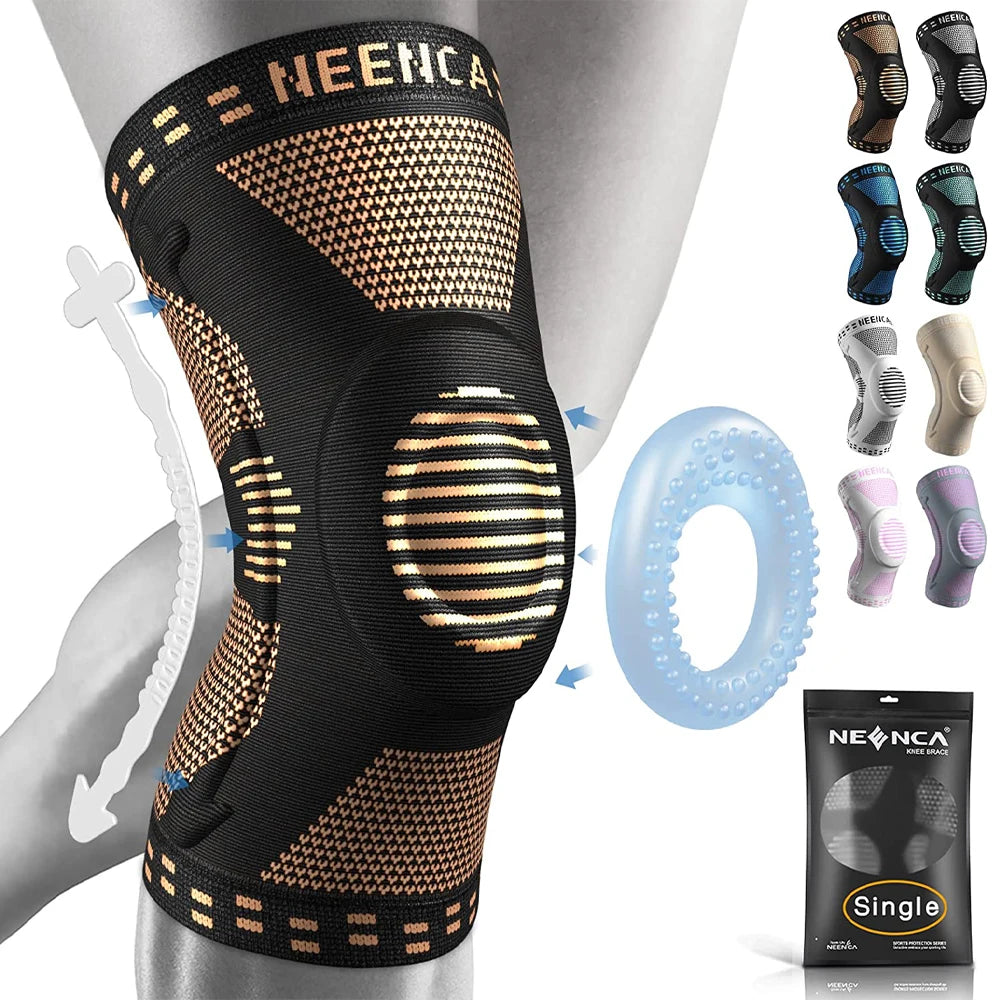 🍃  NEENCA – genouillère en cuivre avec coussinet de Gel pour la rotule et stabilisateurs latéraux pour le soulagement des douleurs articulaires, pour le Sport, l'arthrite