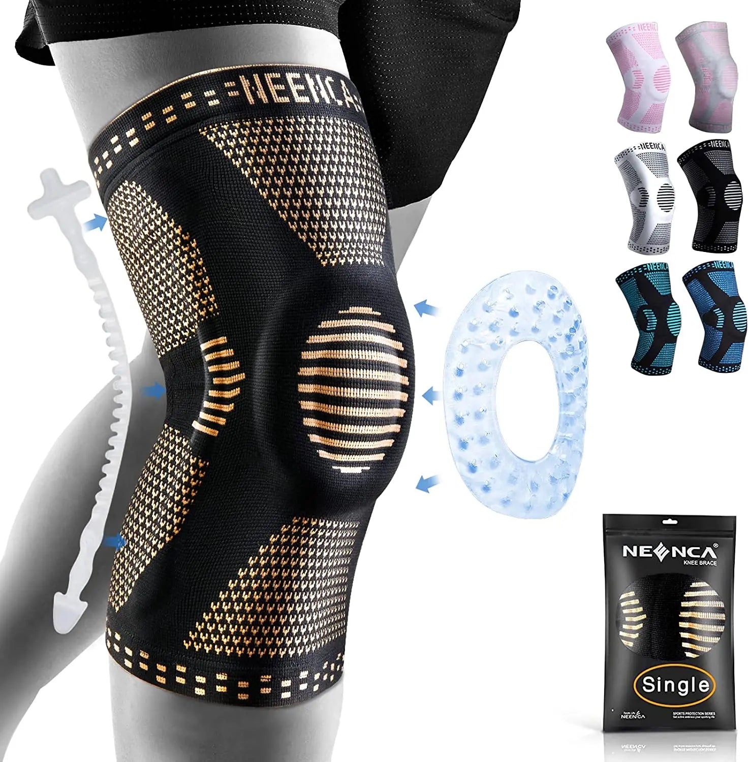 🍃  NEENCA – genouillère en cuivre avec coussinet de Gel pour la rotule et stabilisateurs latéraux pour le soulagement des douleurs articulaires, pour le Sport, l'arthrite